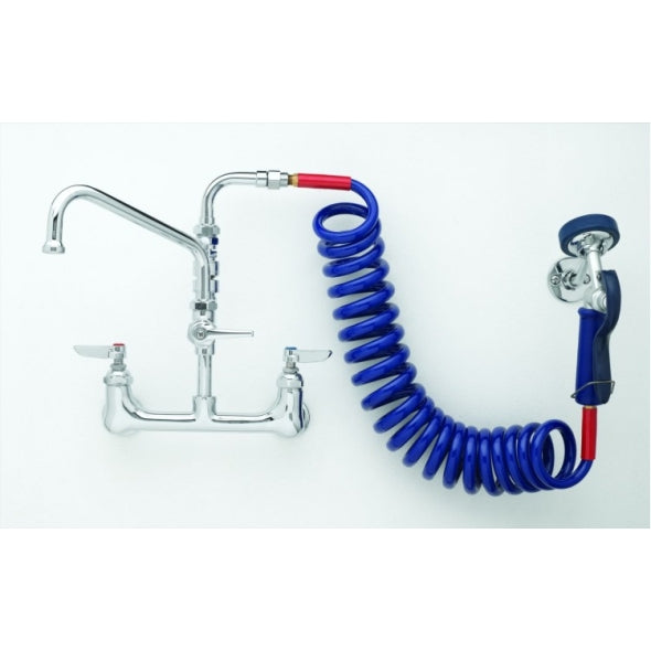 T&S 8" Wall Mount Lightweight Faucet, Coiled Hose, Swivel Arm-Pet's Choice Supply