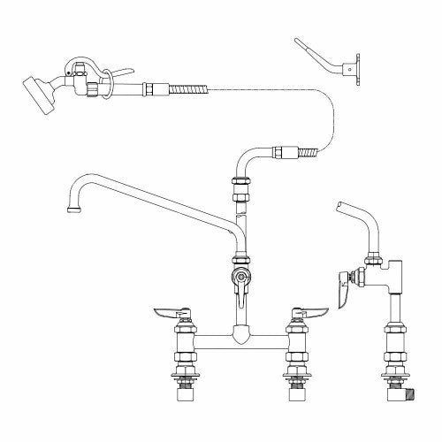 T&S 8" Deck Mount Faucet, 5" Riser, Hose, Sprayer-Pet's Choice Supply
