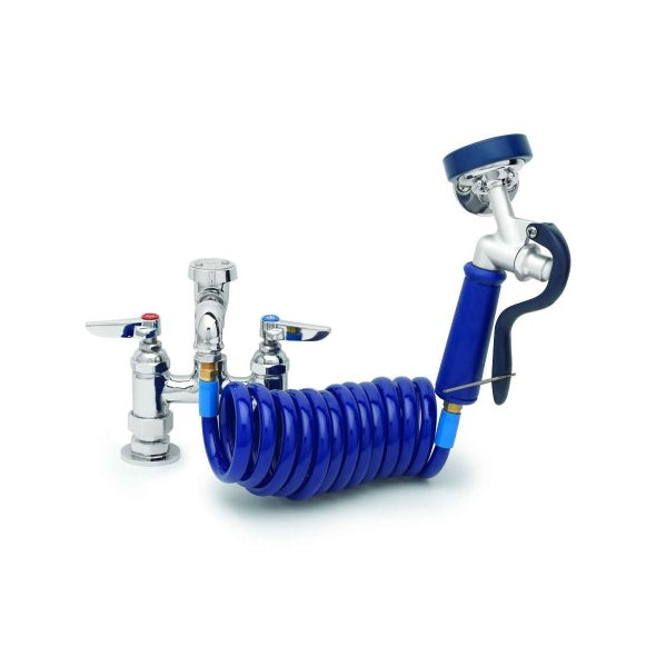 T&S 4" Deck Mount Faucet, Coiled Hose-Pet's Choice Supply