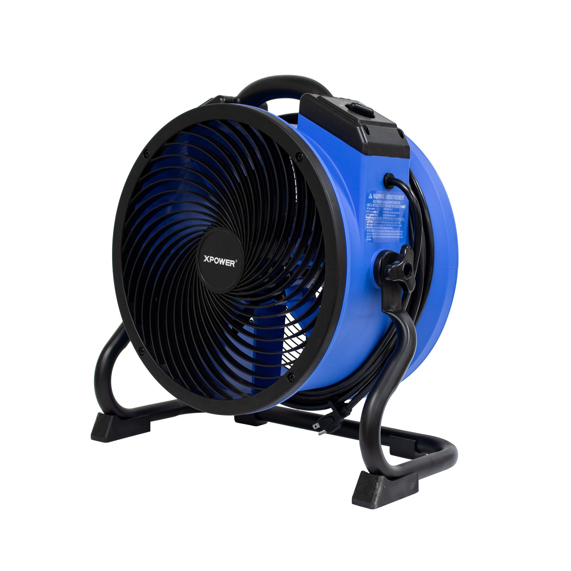 XPOWER P-39AR 1/4 HP 2100 CFM 4 Speed Industrial Axial Air Mover, Blower, Fan with Built-in Power Outlets - Blue