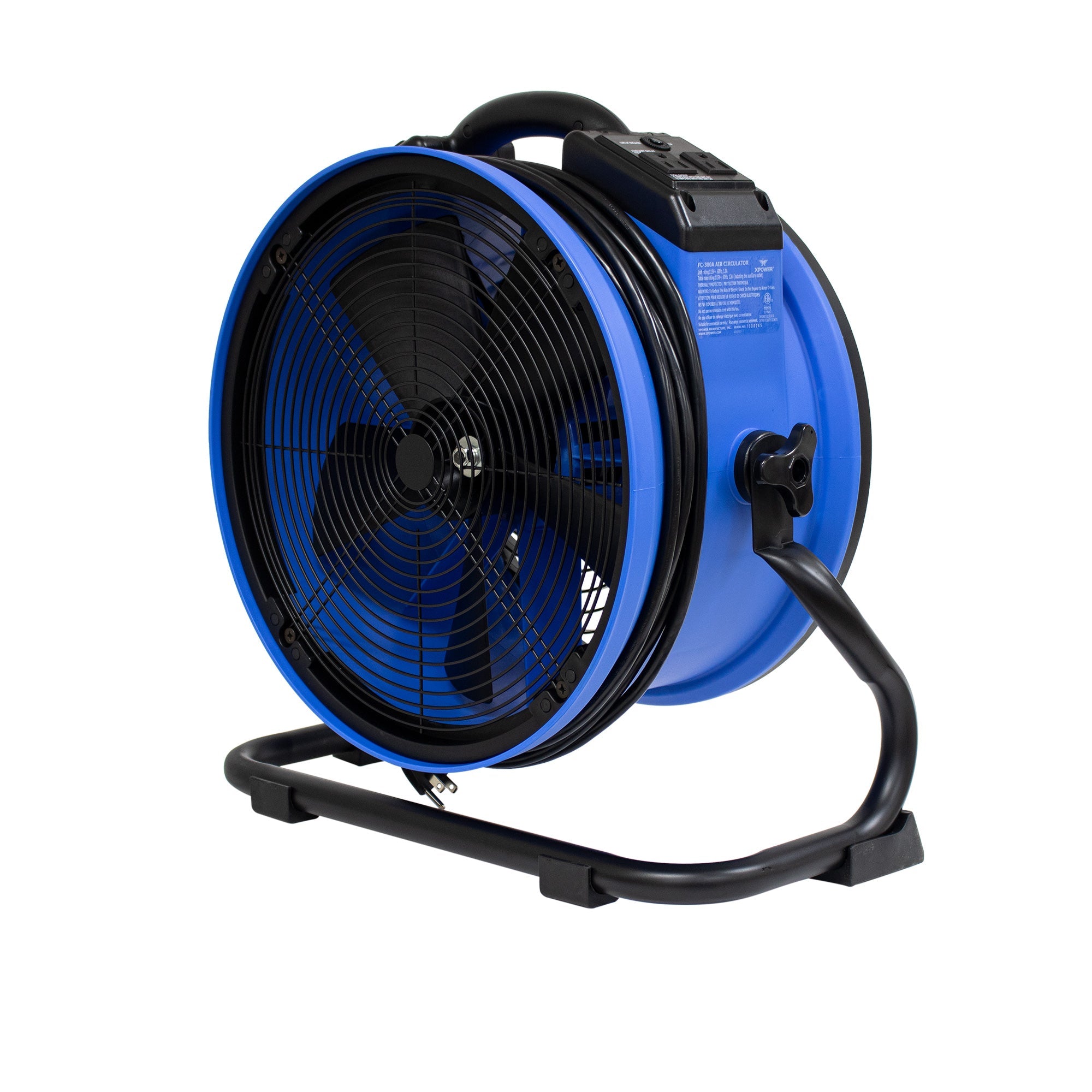 XPOWER P-39AR 1/4 HP 2100 CFM 4 Speed Industrial Axial Air Mover, Blower, Fan with Built-in Power Outlets - Blue