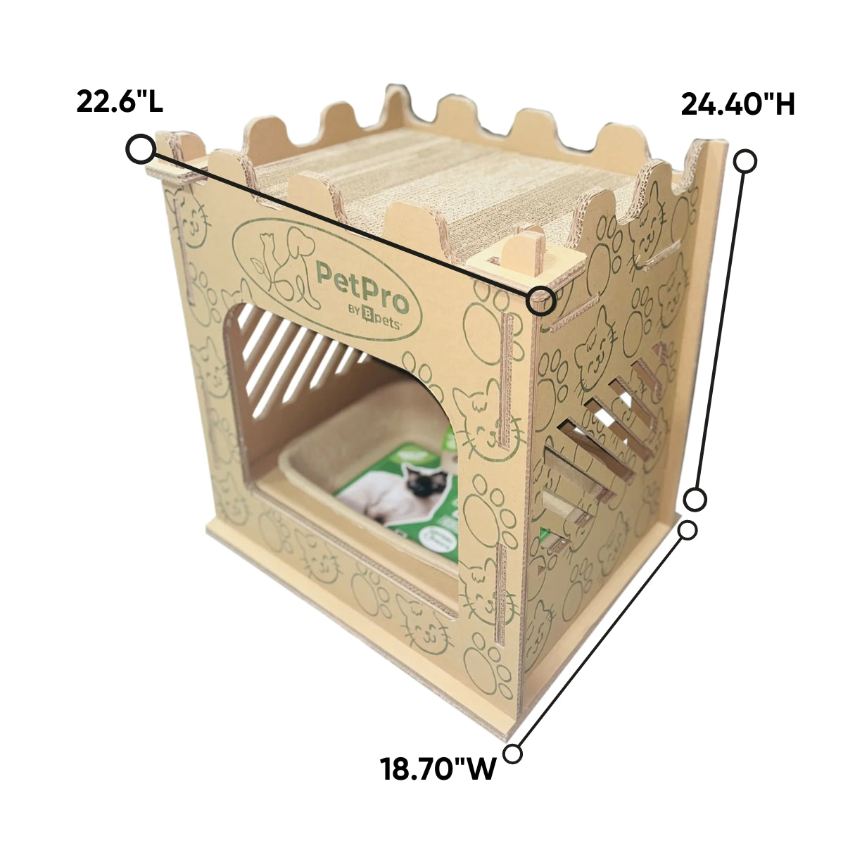 Bpets Royal Retreat: Castle Cat Litter House, Premium Corrugated Cardboard, Double-Layer Scratcher, Indoor Litter Tray, Disposable Scoop (Eco-Friendly Cat House, Litter Box, Cardboard