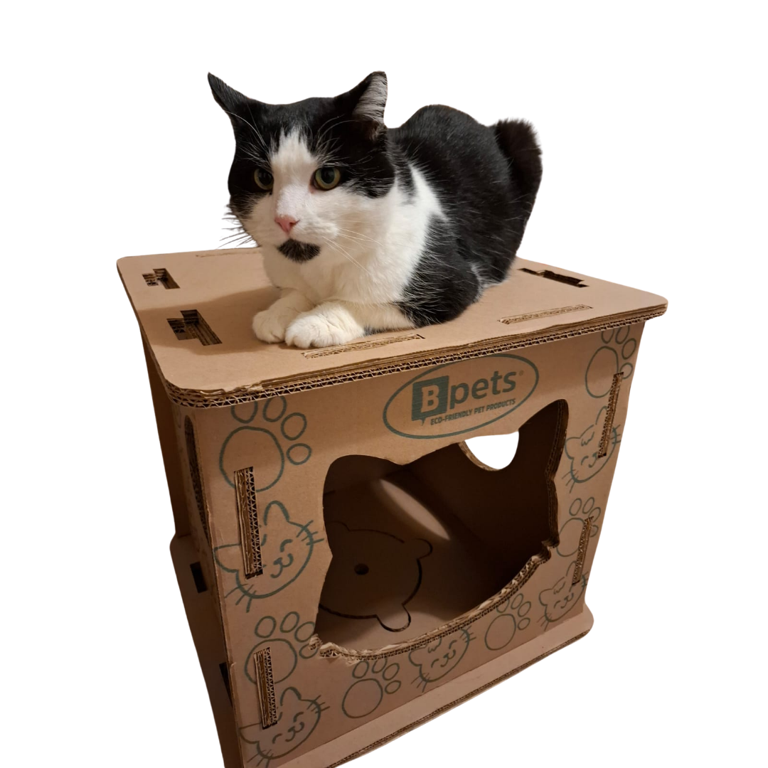 Corrugated Cardboard Cat Play Center, Scratching Box, Indoor Cat House, Cardboard Cat Condo, Cat Climber, Kitten Toy Box, Easy Assembly, Lightweight, Eco-Friendly Cat Furniture