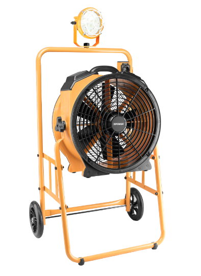 XPOWER FA-420K6 warehouse/dock cooling fan kit, L-30 LED Spotlight, and 420T mobile trolley