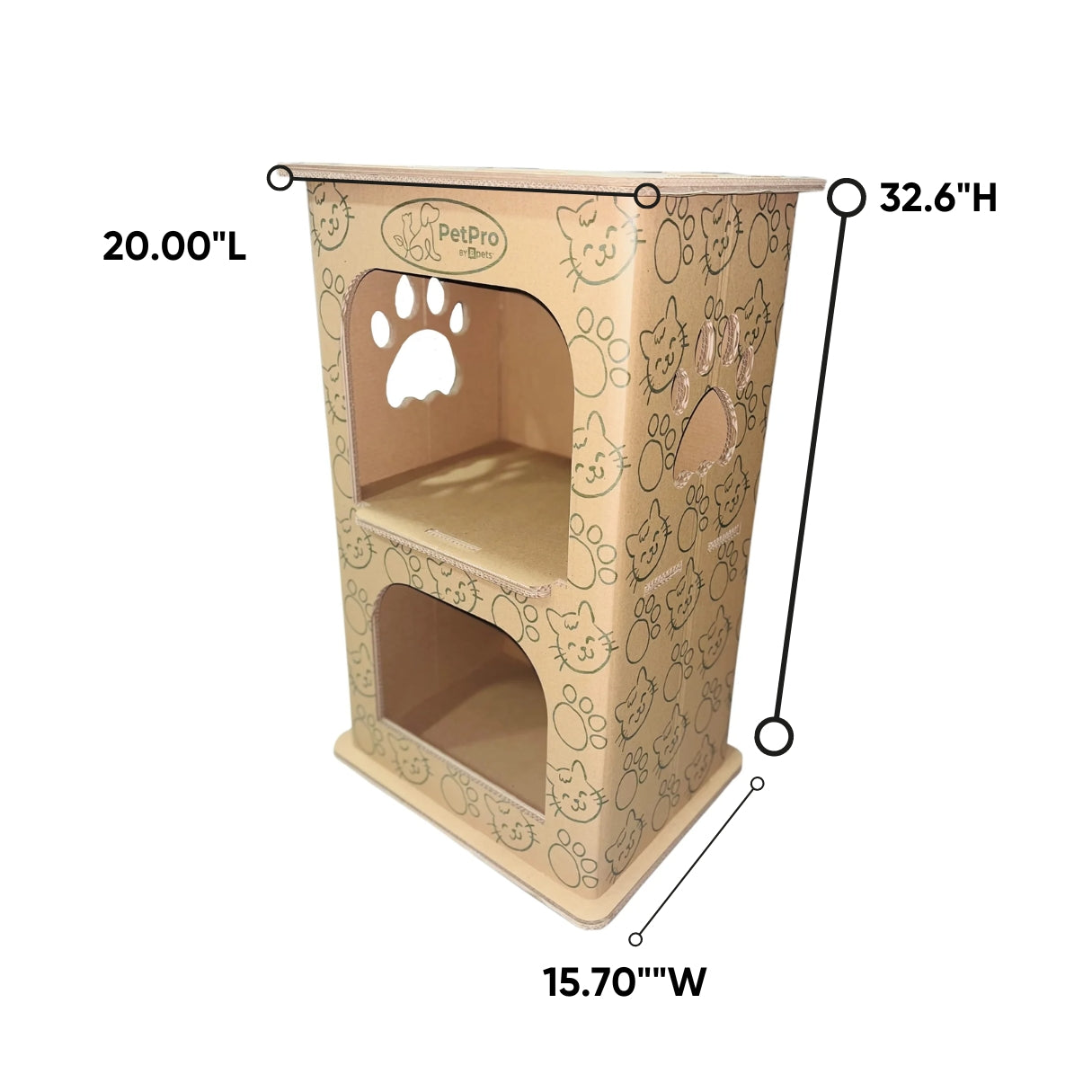 B-pet Multipurpose 2-Floor Pet House, Cat House, Small Animal Hideaway, Eco-Friendly Play House, Corrugated Cardboard Cat Condo, Rabbit Hutch Alternative, Easy Assembly, Durable & Spacious