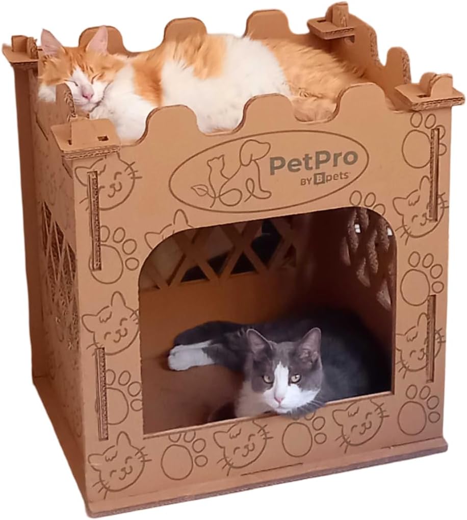 Cat Castle House for Indoor Cats, Premium Corrugated Cardboard Cat Houses, Double-Layer Scratcher Houses, Eco-Friendly Cat Litter House.