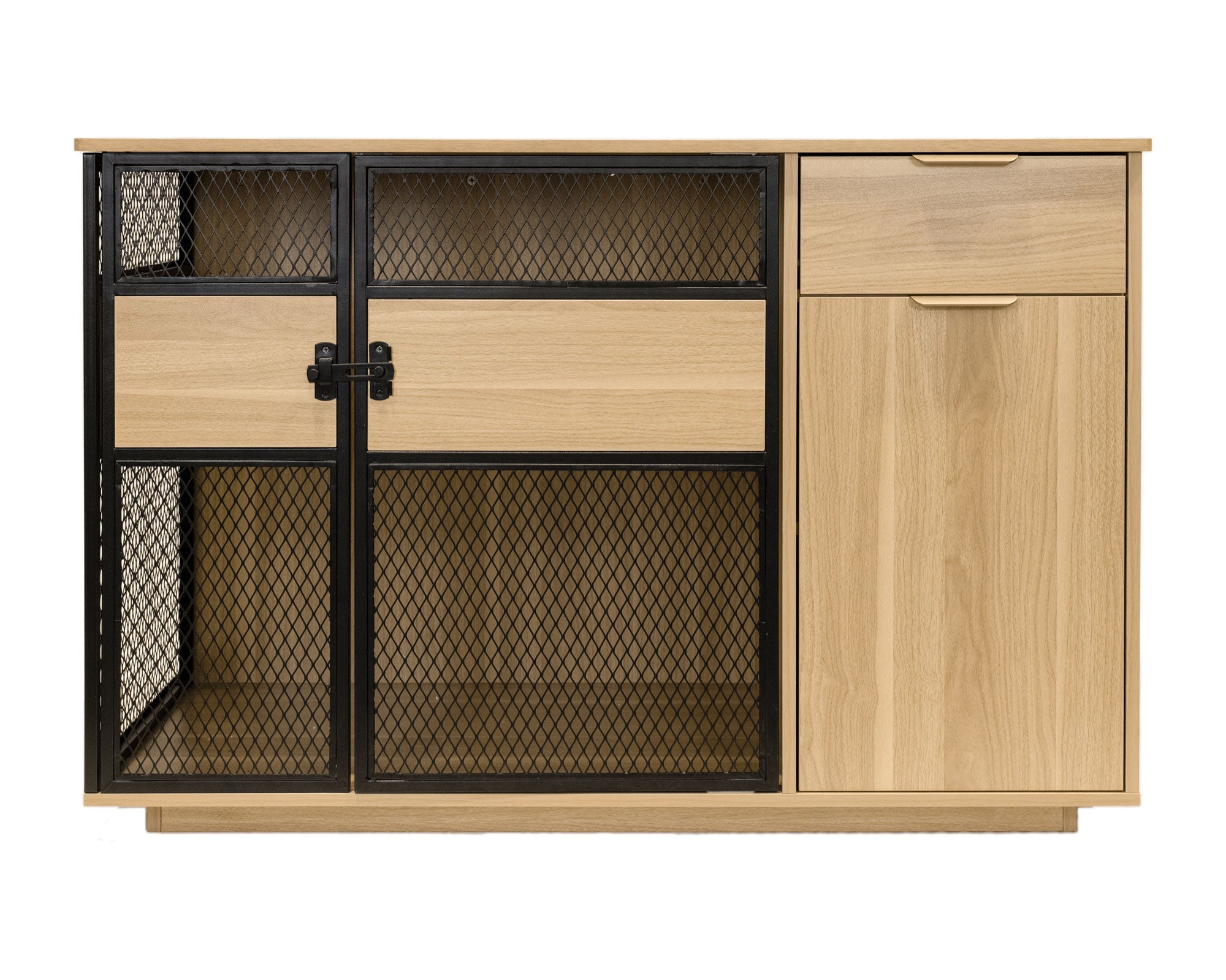 Lucky Kennels Clover Console Crate Stylish pet Furniture with Sleek Black Metal gate, enhances Airflow and Visibility, Elegant Upgrade for Living Spaces (Tae)