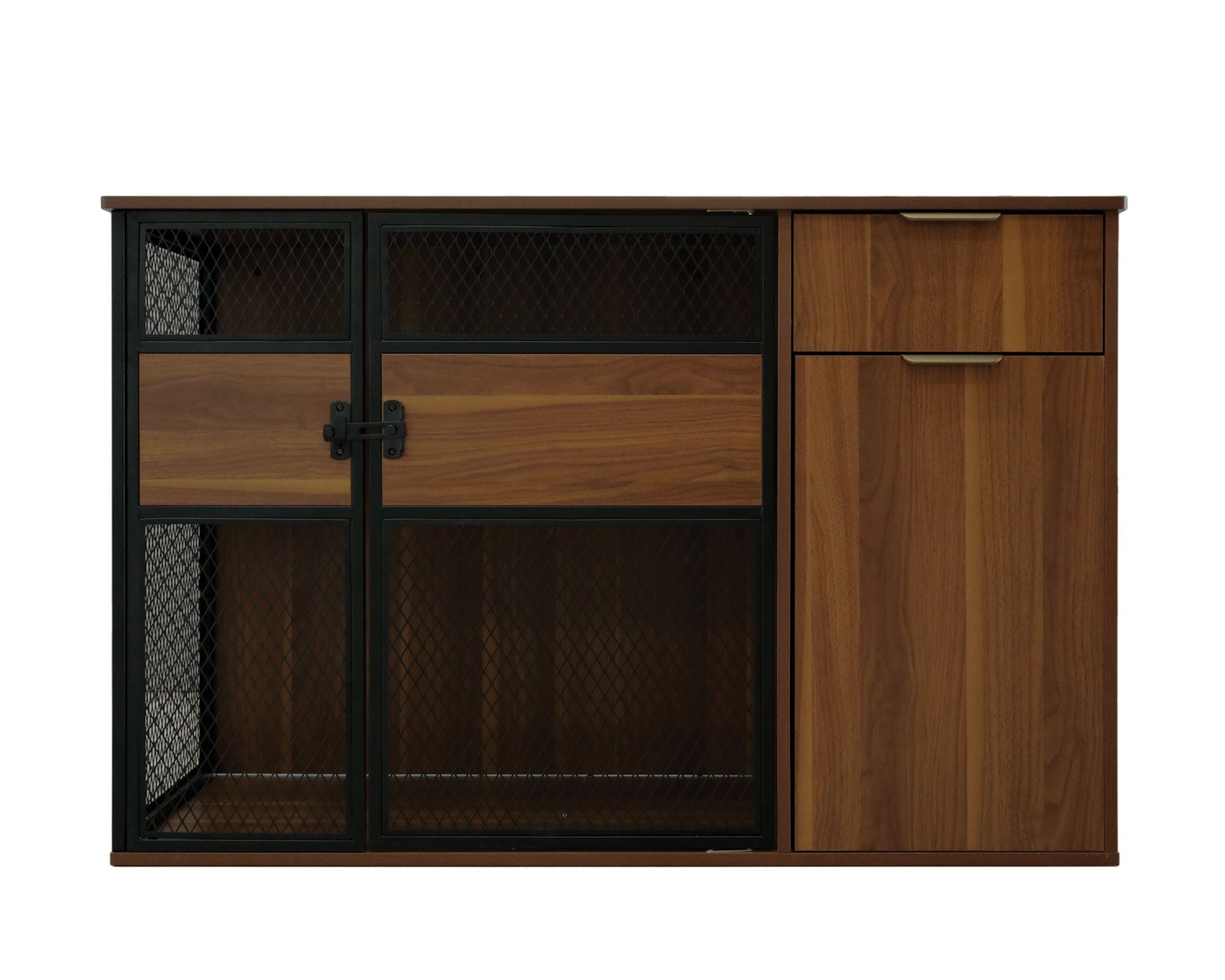 Lucky Kennels Clover Console Crate Stylish pet Furniture with Sleek Black Metal gate, enhances Airflow and Visibility, Elegant Upgrade for Living Spaces (Tae)