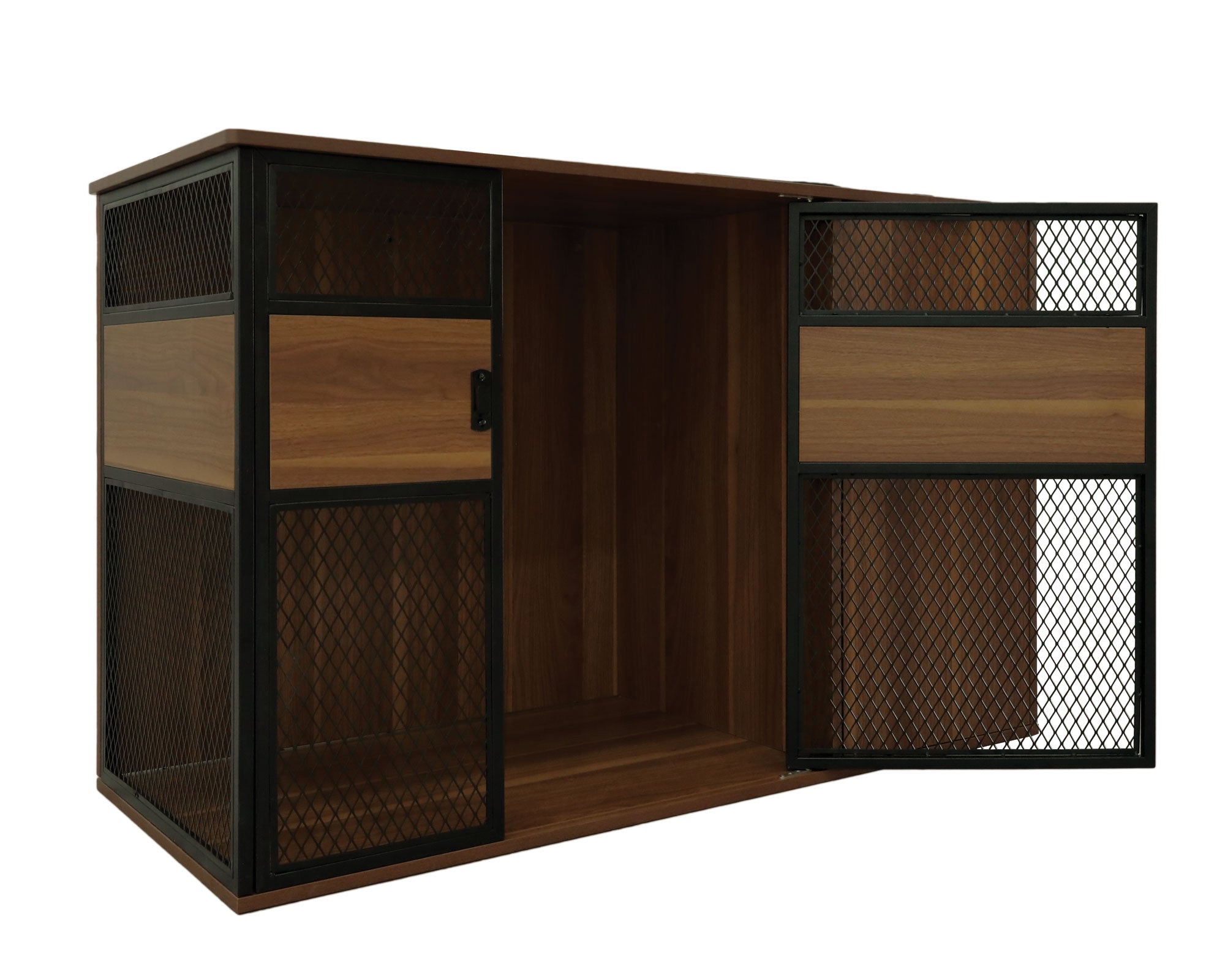 Lucky Kennels Clover Console Crate Stylish pet Furniture with Sleek Black Metal gate, enhances Airflow and Visibility, Elegant Upgrade for Living Spaces (Tae)