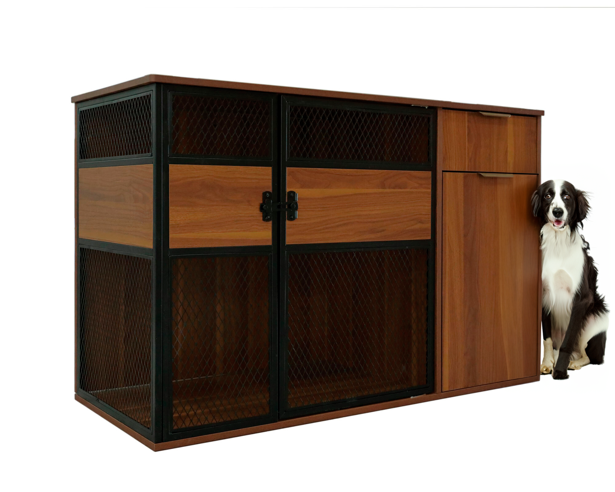 Lucky Kennels Clover Console Crate Stylish pet Furniture with Sleek Black Metal gate, enhances Airflow and Visibility, Elegant Upgrade for Living Spaces