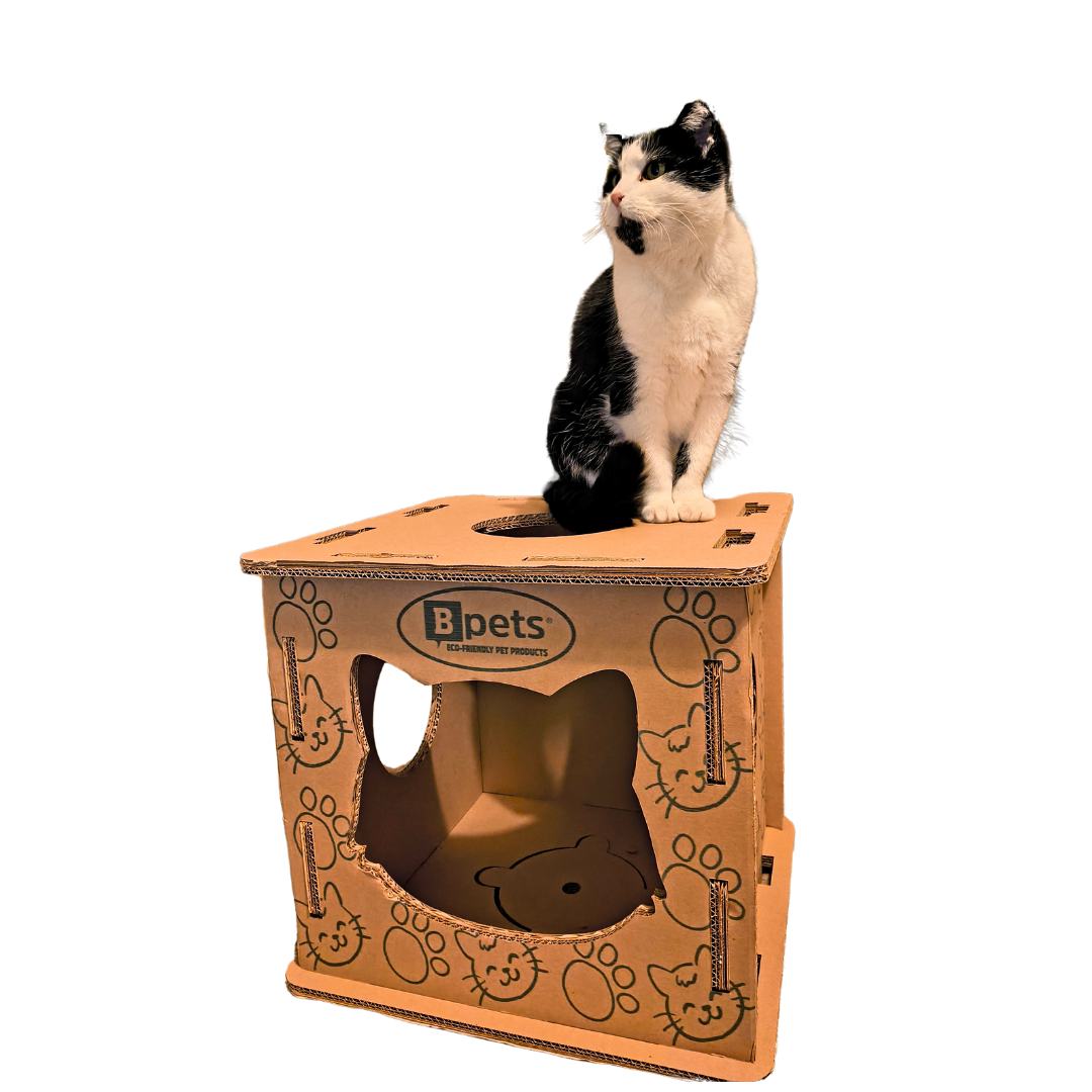 Corrugated Cardboard Cat Play Center, Scratching Box, Indoor Cat House, Cardboard Cat Condo, Cat Climber, Kitten Toy Box, Easy Assembly, Lightweight, Eco-Friendly Cat Furniture