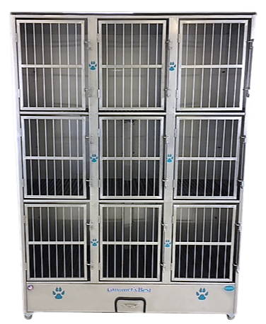 Groomer's Best Stainless Steel Multiple Unit Cage Bank - 9 Units