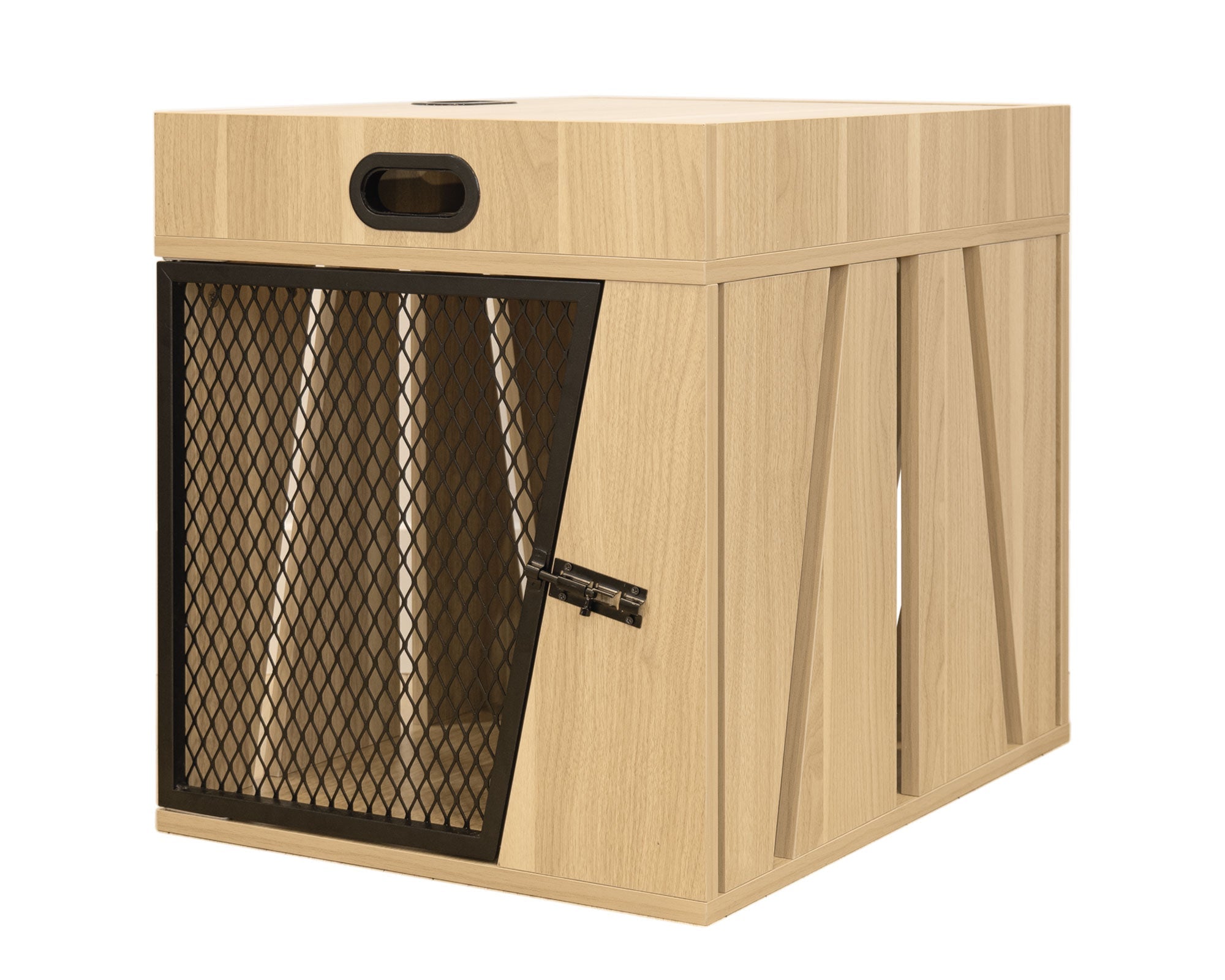 Lucky Kennels Penny Pet Crate, Modern Dog Crate, Designer Cat Crate, Geometric Wooden Pet Crate, Cozy Pet House with Storage Compartment for Leashes, Treats