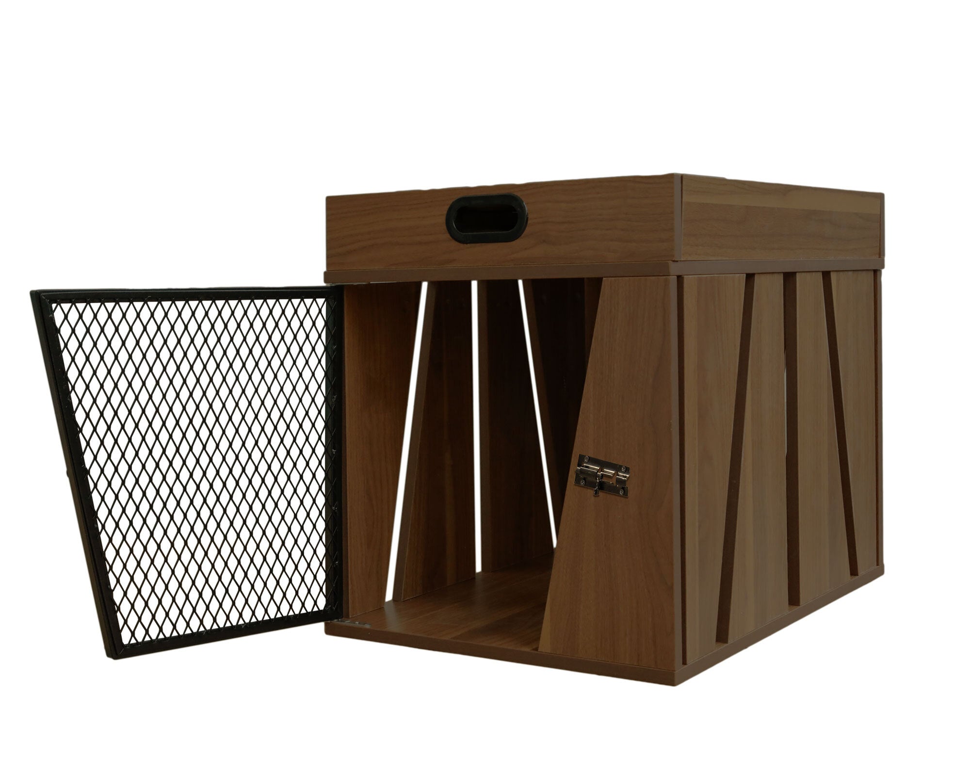 Lucky Kennels Penny Pet Crate, Modern Dog Crate, Designer Cat Crate, Geometric Wooden Pet Crate, Cozy Pet House with Side Table, Storage Compartment for Leashes, Treats, Beds