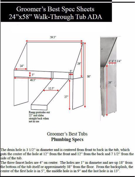 Groomer's Best 58" ADA Compliant Walk-Through Bath Tub w/ Lift & Slide ramp