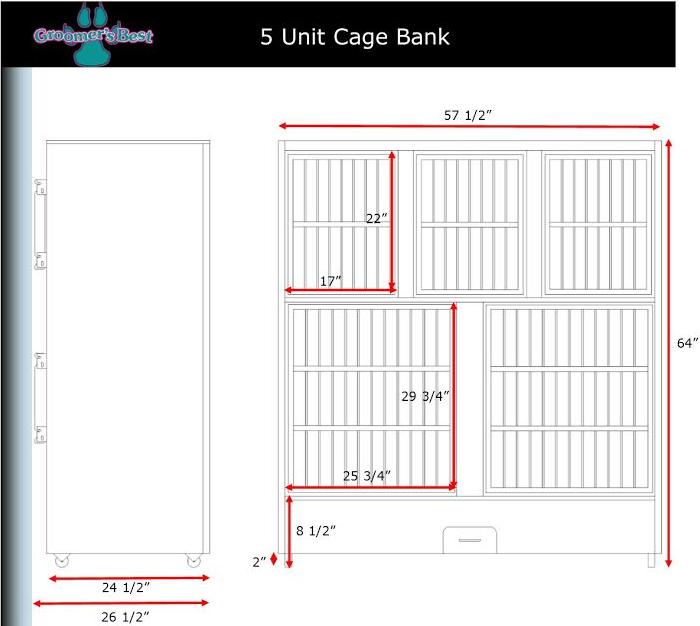 Groomer's Best Stainless Steel Multiple Unit Cage Bank - 5 Units