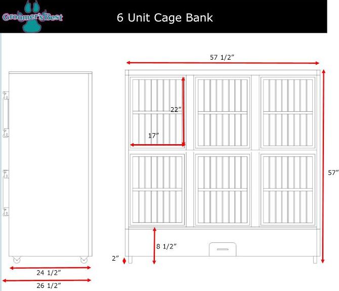 Groomer's Best Stainless Steel Multiple Unit Cage Bank - 6 Units