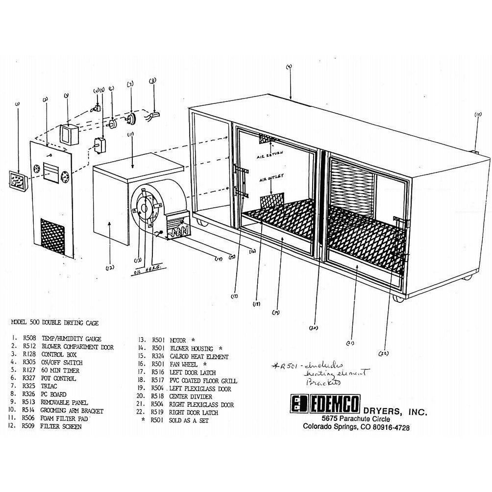 Edemco F500 Double Dog Dryer Cage with Floor Grill and Grooming Arm