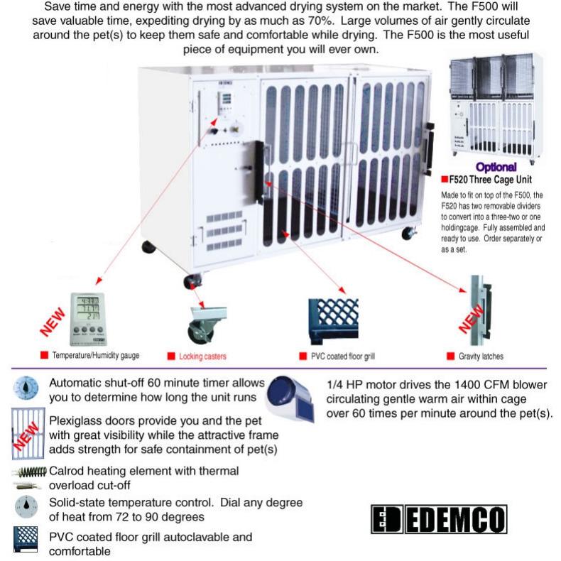 Edemco F500 Double Dog Dryer Cage with Floor Grill and Grooming Arm