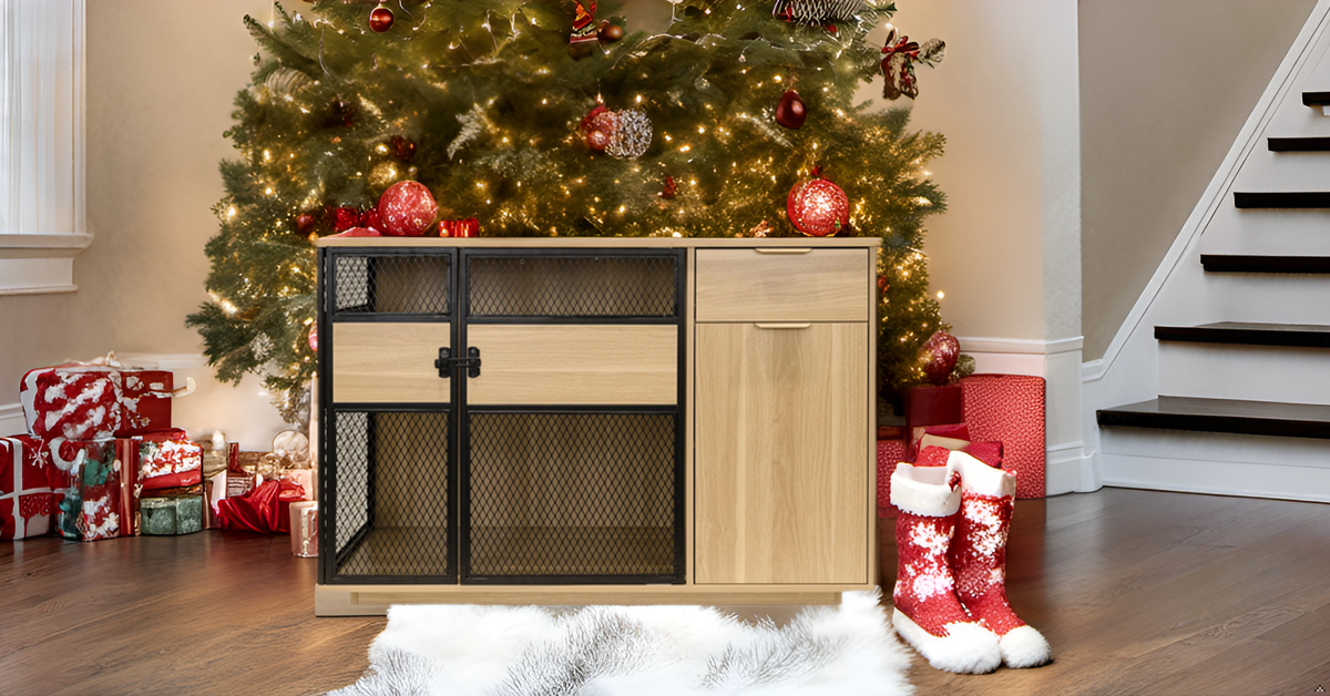 Lucky Kennels Clover Console Crate Stylish pet Furniture with Sleek Black Metal gate, enhances Airflow and Visibility, Elegant Upgrade for Living Spaces