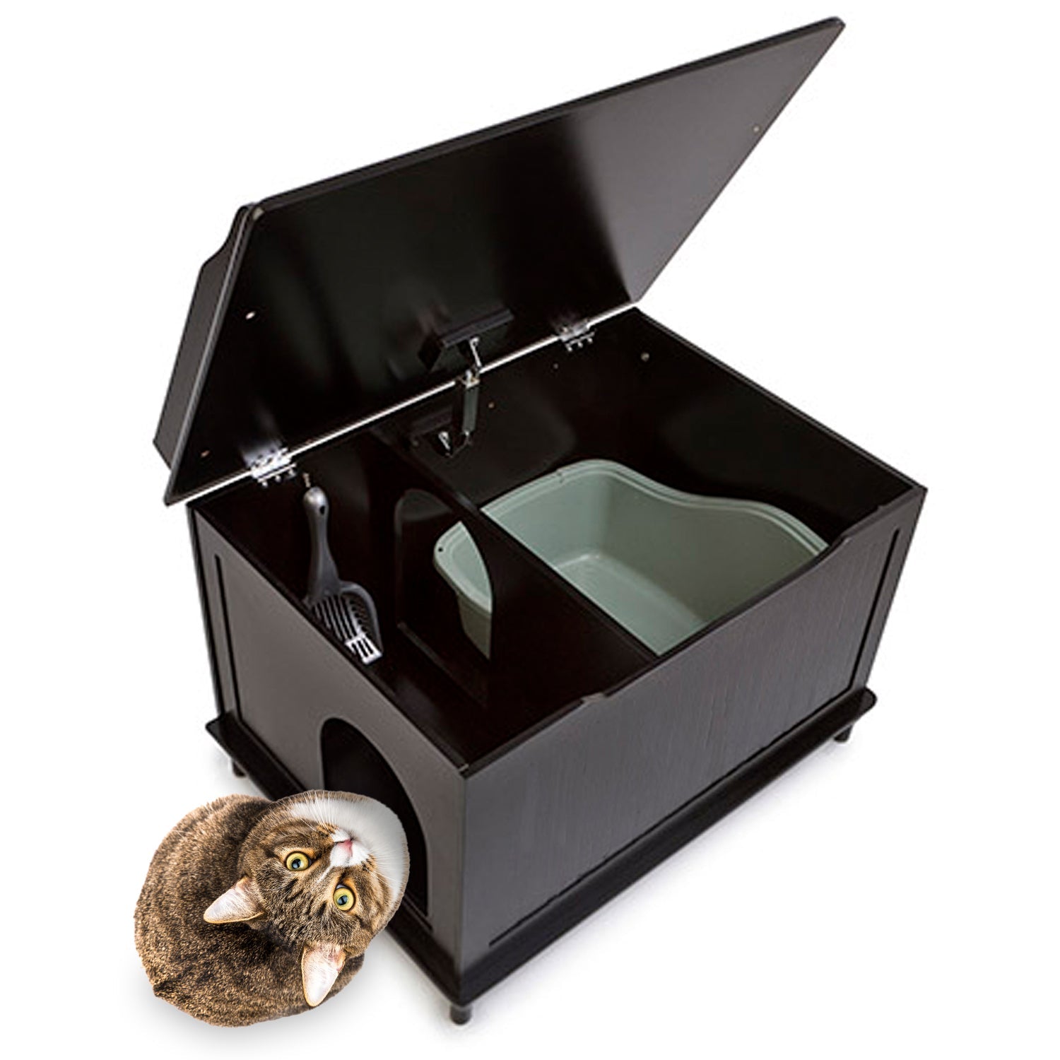 Designer Catbox Cat Litter Box Enclosure, Hidden, Dog-Proof Pet Furniture with Cover, Elegant, Covered, Odor Contained for Large Cats, Cat Litter Box Furniture with Lid, Cat Litter Boxes, Black