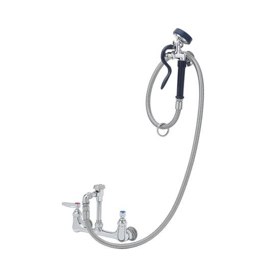 T&S 8" Wall Mount Faucet, 72" Hose, Sprayer, Vac Breaker-Pet's Choice Supply