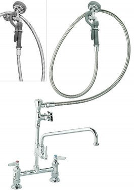 T&S 8" Deck Mount Faucet w/12" Swing Nozzle, Sprayer-Pet's Choice Supply