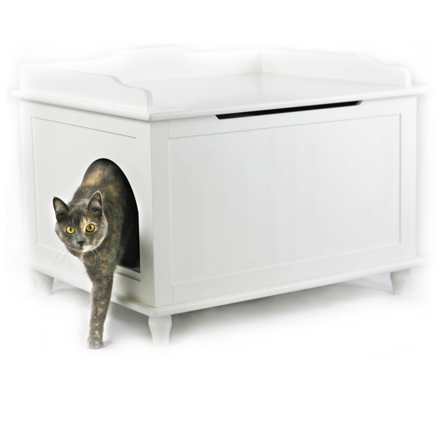 Designer Catbox Cat Litter Box Enclosure, Hidden, Dog-Proof Pet Furniture with Cover, Elegant, Covered, Odor Contained for Large Cats, Cat Litter Box Furniture with Lid, White, Jumbo Sized