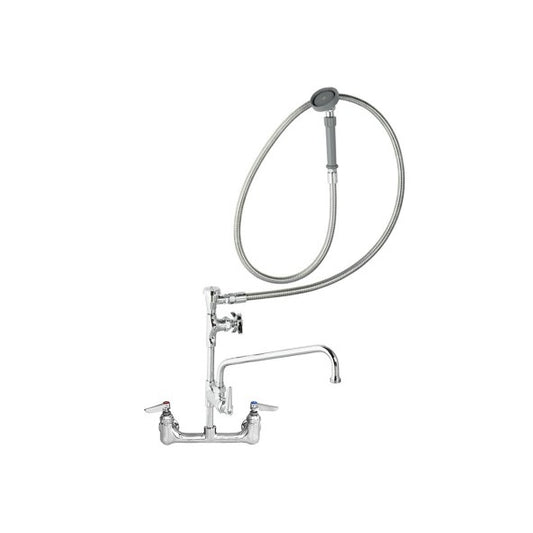 T&S 8" Wall Mount Faucet w/12" Swing Arm, Sprayer, 80" Hose-Pet's Choice Supply