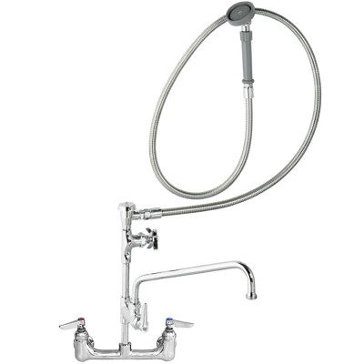 T&S 8" Wall Mount Faucet w/12" Swing Arm, Sprayer, 80" Hose-Pet's Choice Supply