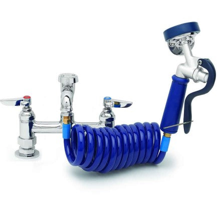 T&S 8" Deck Mount Faucet, Coiled Hose-Pet's Choice Supply